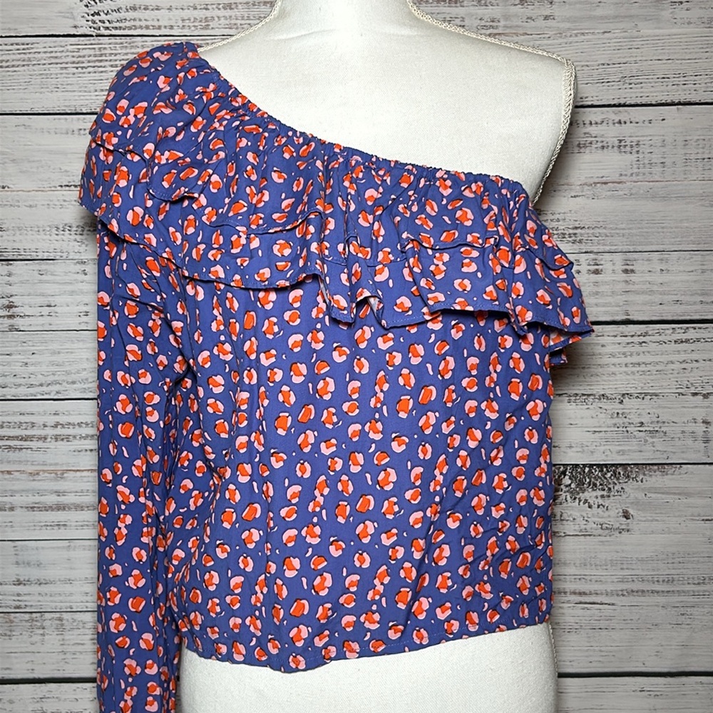 Rue Stiic Anthropologie One-Shoulder Leopard Blouse Purple Medium - Picture 4 of 16